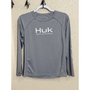 Huk Performance Fishing Shirt Youth Large Gray Long Sleeve UPF Sun Protection